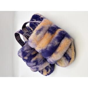 UGG Fluff Yeah Slide Tie Dye Purple Peach Shearling Platform Slippers Size 6